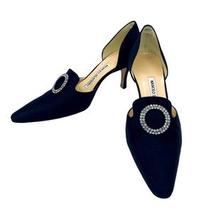 MANOLO BLAHNIK BLACK RHINESTONE d’ORSAY PUMPS
